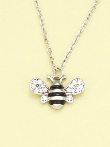 925 Sterling Silver Cubic Zirconia White Bee Minimalist Necklace