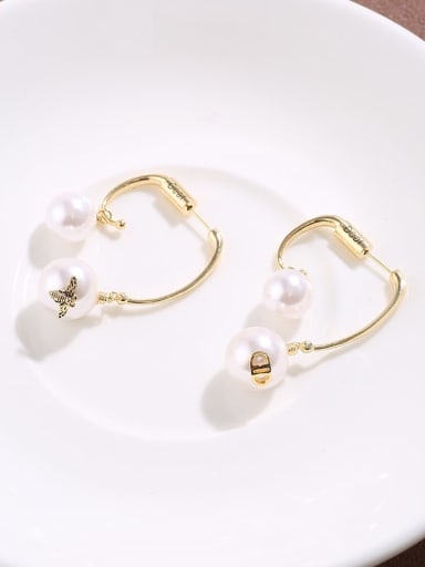 Brass  Freshwater Pearl   fashionable  Simple geometry earrings