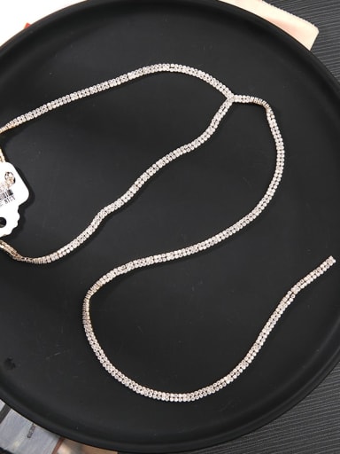 Brass Rhinestone White Minimalist Long Strand Necklace