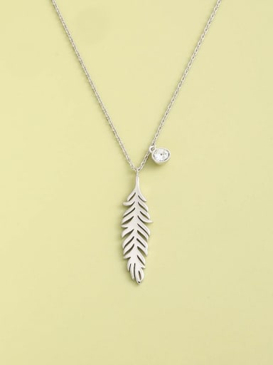 925 Sterling Silver Crystal White Leaf Minimalist Long Strand Necklace