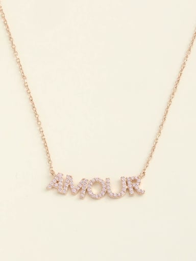 925 Sterling Silver Cubic Zirconia Pink Letter Minimalist Long Strand Necklace