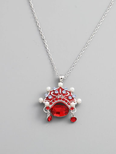 925 Sterling Silver Cubic Zirconia Red Minimalist Necklace