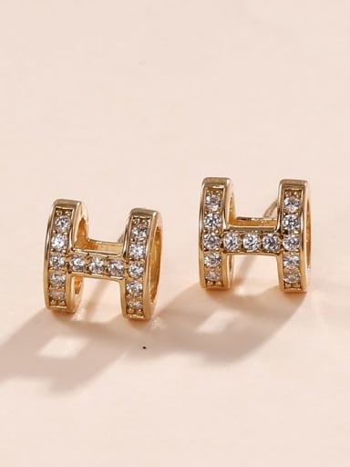 Gold 925 Sterling Silver Cubic Zirconia Letter Classic Stud Earring