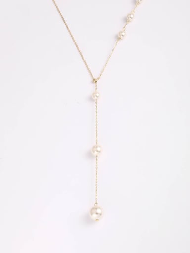 Gold 925 Sterling Silver Imitation Pearl White Minimalist Necklace