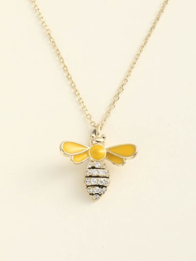 925 Sterling Silver Cubic Zirconia White Enamel Bee Minimalist Long Strand Necklace