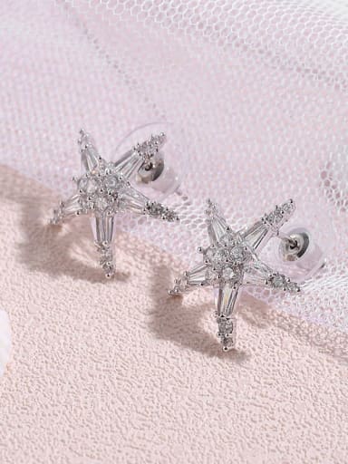 Brass  Cubic Zirconia Luxury five-pointed star earrings