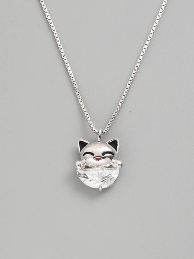 White 925 Sterling Silver Cubic Zirconia White Cat Minimalist Necklace
