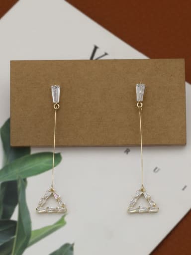 Brass Cubic Zirconia White Triangle Minimalist Drop Earring