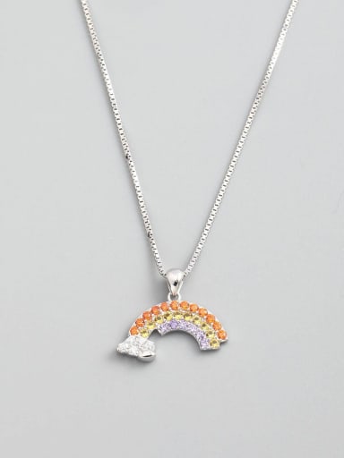 925 Sterling Silver Cubic Zirconia Multi Color Rainbow Minimalist Necklace