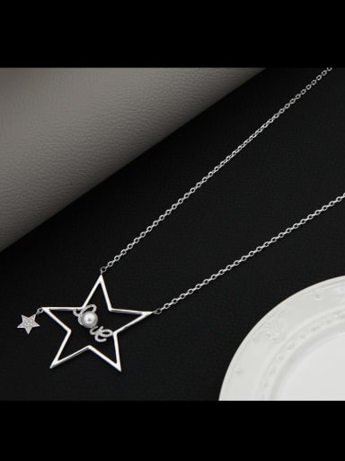 White Brass Cubic Zirconia White Star Minimalist Long Strand Necklace