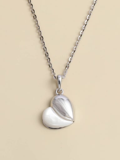 White 925 Sterling Silver Cats Eye White Heart Minimalist Necklace