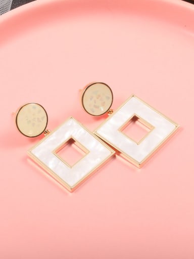 Brass Resin White Square Dainty Drop Earring