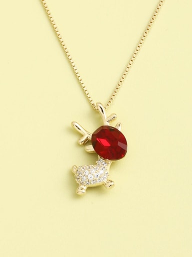 925 Sterling Silver Cubic Zirconia Red Deer Minimalist Necklace