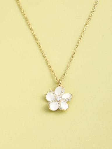 925 Sterling Silver Cubic Zirconia White Enamel Flower Minimalist Necklace