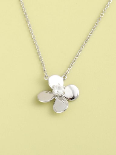 925 Sterling Silver Cubic Zirconia White Flower Minimalist Long Strand Necklace