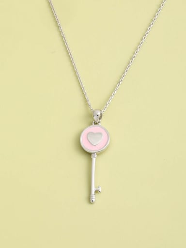 925 Sterling Silver Enamel Key Minimalist Long Strand Necklace