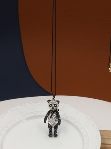 custom Brass Rhinestone White Panda Dainty Long Strand Necklace