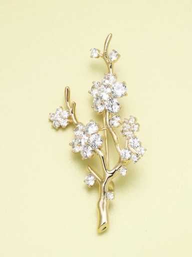 Golden white zirconium Brass Flower Minimalist Pins & Brooches