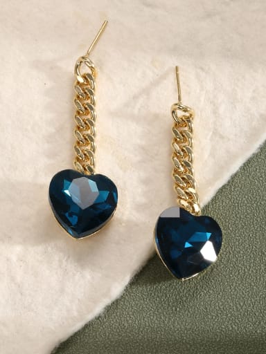 Brass Cubic Zirconia Blue Heart Dainty Drop Earring
