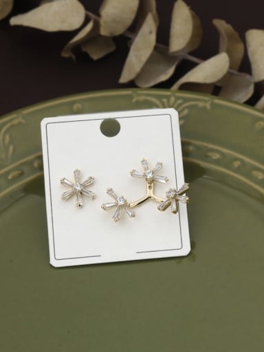 Brass Cubic Zirconia White Flower Dainty Stud Earring