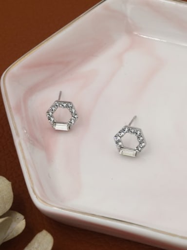 Brass Cubic Zirconia White Geometric Minimalist Stud Earring
