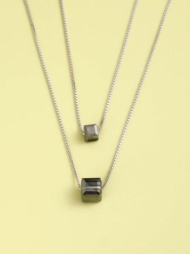 White 925 Sterling Silver Crystal Black Square Minimalist Multi Strand Necklace