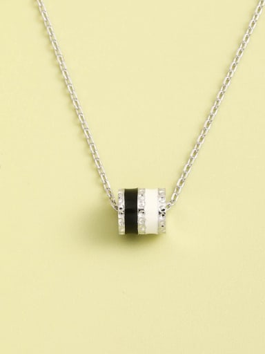 925 Sterling Silver Cubic Zirconia White Enamel Geometric Minimalist Necklace