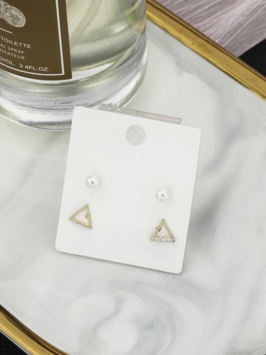Brass Cubic Zirconia White Geometric Minimalist Stud Earring