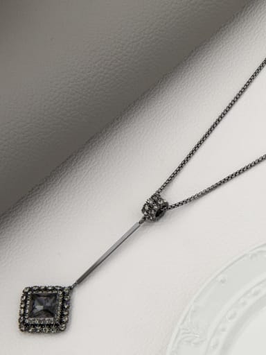 Brass Cubic Zirconia Black Geometric Minimalist Long Strand Necklace