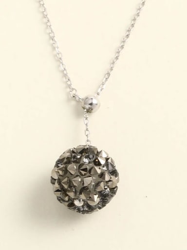 Silver 925 Sterling Silver Glass Stone Gray Round Minimalist Choker Necklace