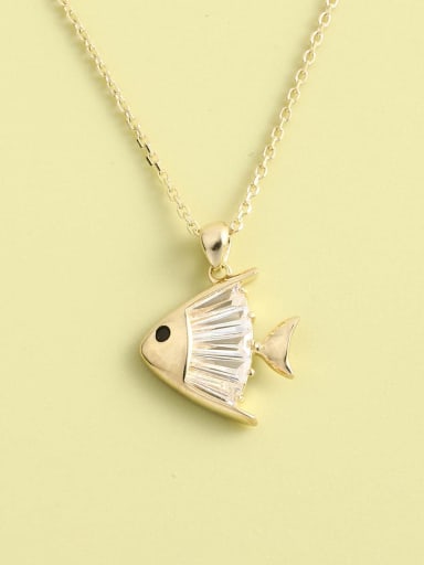 925 Sterling Silver Rhinestone White Fish Minimalist Long Strand Necklace
