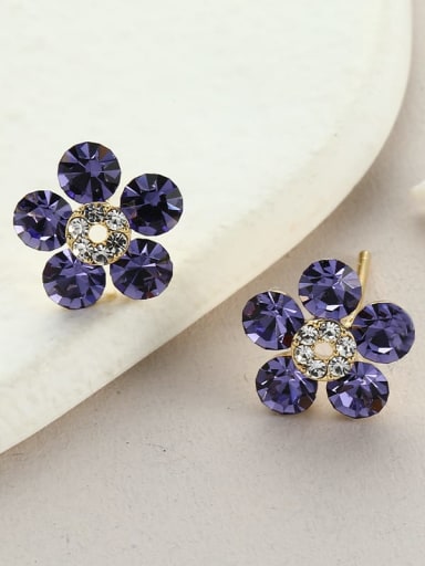 Brass Rhinestone Purple Flower Luxury Drop Earring