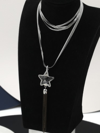 Brass Crystal Black Star Minimalist Long Strand Necklace