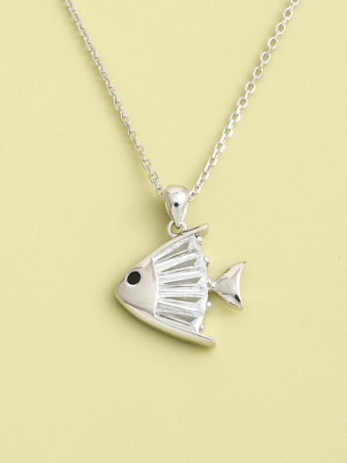 925 Sterling Silver Cubic Zirconia White Fish Minimalist Long Strand Necklace