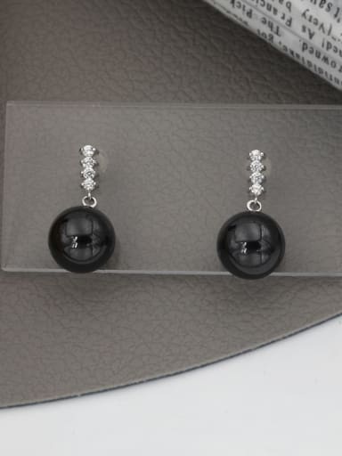 Brass Rhinestone Black Ball Minimalist Stud Earring