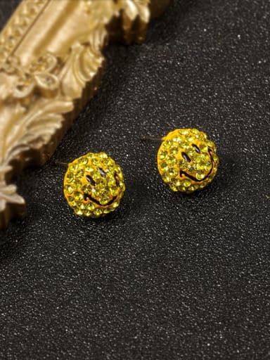 Brass Cubic Zirconia Yellow Enamel Smiley Classic Stud Earring