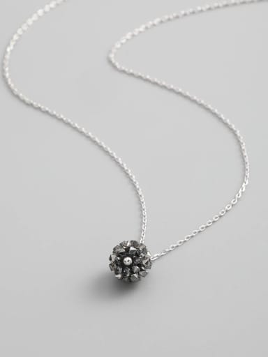 925 Sterling Silver Crystal Black Round Minimalist Necklace
