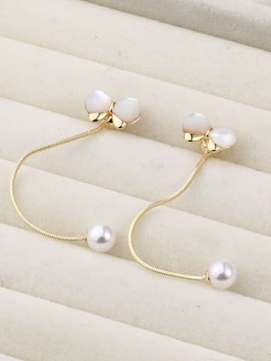 Brass Imitation Pearl White Bowknot Minimalist Drop Earring