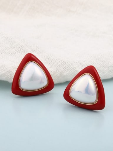 Brass Enamel Triangle Minimalist Stud Earring