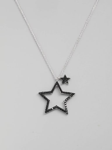 Gold 925 Sterling Silver Rhinestone Black Star Minimalist Necklace