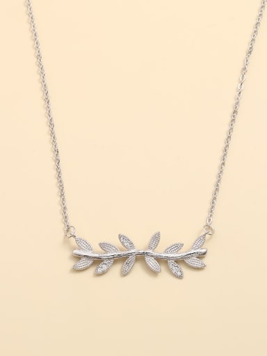 925 Sterling Silver Rhinestone White Leaf Minimalist Link Necklace