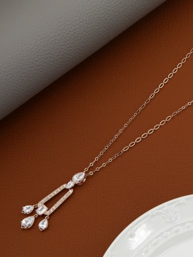 Brass Cubic Zirconia White Geometric Minimalist Long Strand Necklace