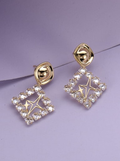 Brass White Square Drop Earring