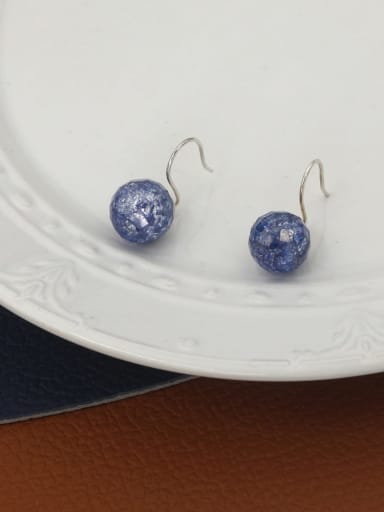 Brass Glass Stone Blue Round Minimalist Hook Earring