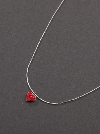 White 925 Sterling Silver Rhinestone Red Heart Minimalist Long Strand Necklace