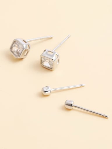 925 Sterling Silver Cubic Zirconia White Geometric Minimalist Stud Earring