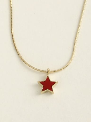 Gold 925 Sterling Silver Red Pentagram Minimalist Choker Necklace