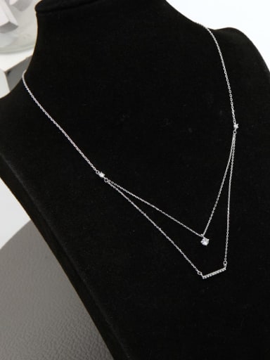 White Brass Rhinestone White Geometric Minimalist Long Strand Necklace