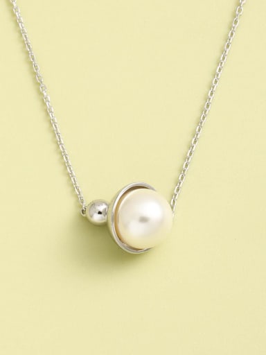 White 925 Sterling Silver Imitation Pearl White Geometric Minimalist Necklace