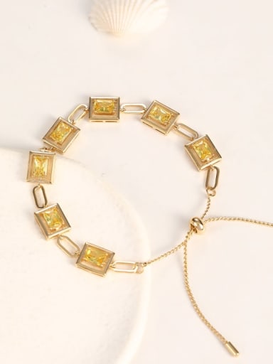 Brass Cubic Zirconia Yellow Rectangle Dainty Adjustable Bracelet
